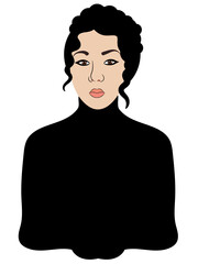 Portrait of asian woman in black clothes svg vector illustration