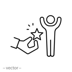 reward employee icon, recognition best worker, star appraisal, leader  congratulation, thin line symbol on white background - editable stroke vector illustration