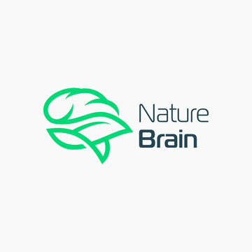 Brain nature leaf idea line outline icon logo design Premium Vector