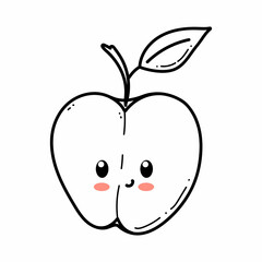 Apple character with funny face. Happy cute cartoon apple vector illustration. Healthy vegetarian food isolated kids character