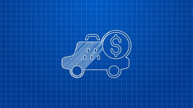 White line Taximeter device icon isolated on blue background. Measurement appliance for passenger fare in taxi car. 4K Video motion graphic animation