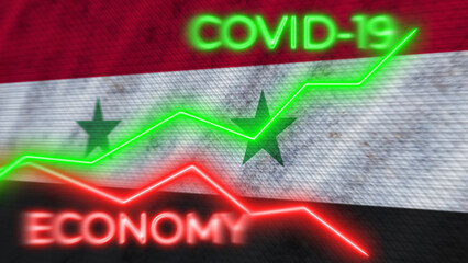 Syria Flag and COVID-19 Coronavirus Economy Neon Titles – 3D Illustration