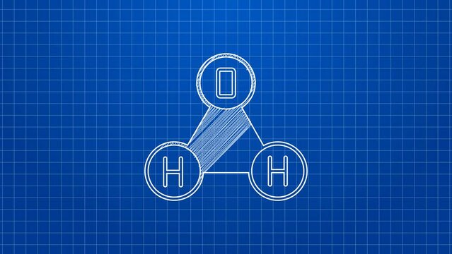 White line Chemical formula for water drops H2O shaped icon isolated on blue background. 4K Video motion graphic animation