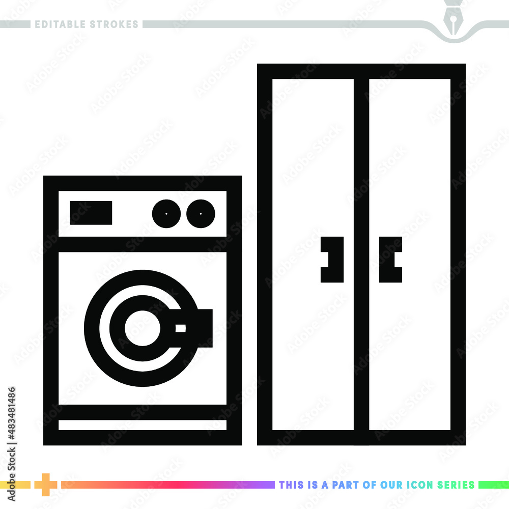 Poster line icon for utility room illustrations with editable strokes. this vector graphic has customizable