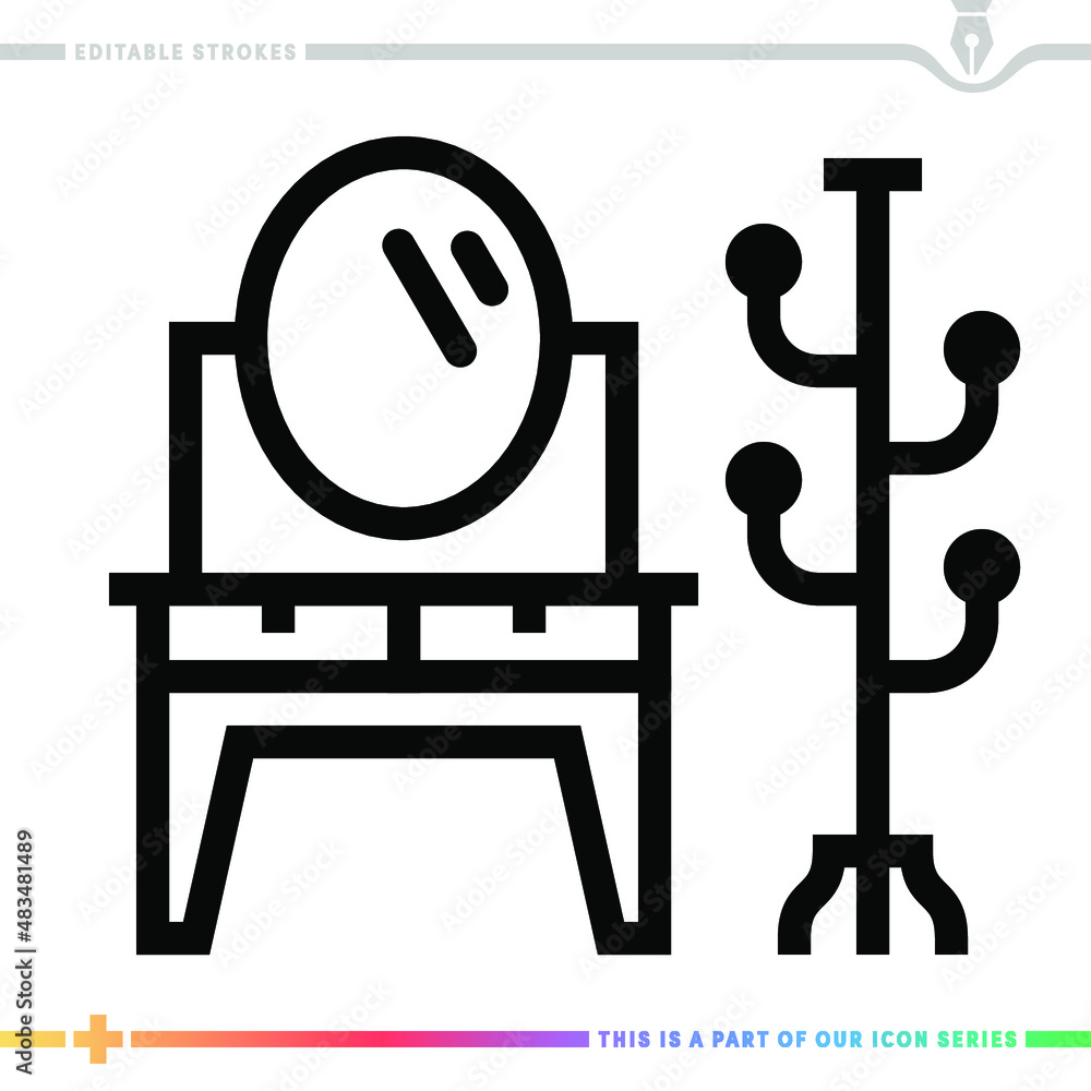 Poster line icon for mirror and hall stand illustrations with editable strokes. this vector graphic has cus