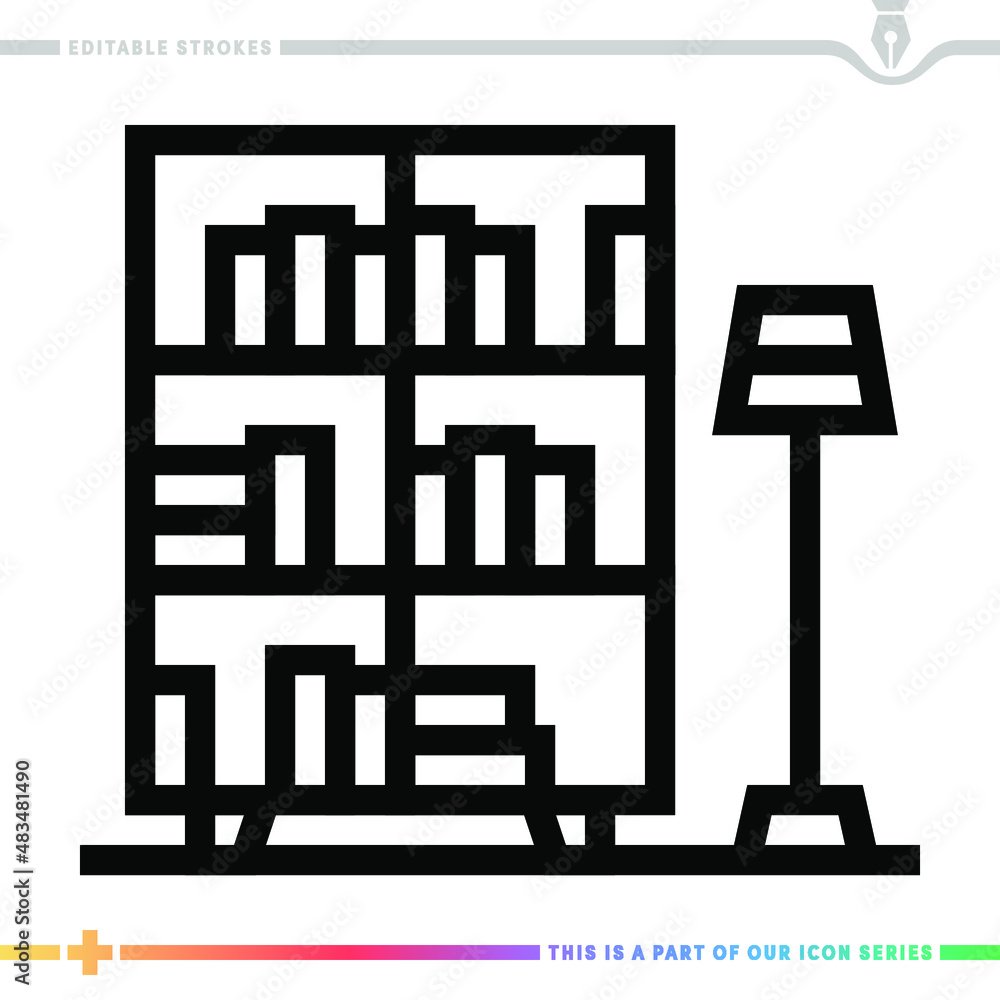 Poster line icon for bookshelf viewer illustrations with editable strokes. this vector graphic has customiz