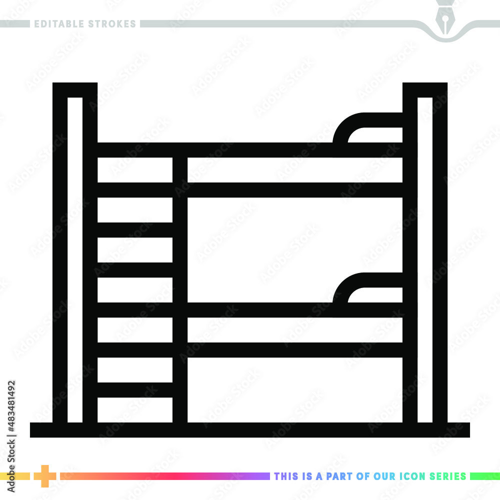 Poster line icon for bunk bed illustrations with editable strokes. this vector graphic has customizable str
