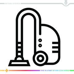 Line icon for vacuum cleaner illustrations with editable strokes. This vector graphic has customizable stroke width.