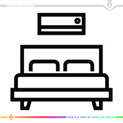 Line icon for bedroom suite illustrations with editable strokes. This vector graphic has customizable stroke width.