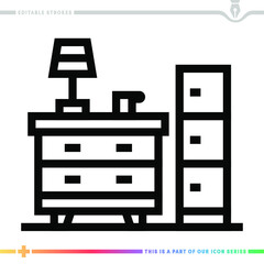 Line icon for drawer cabinet illustrations with editable strokes. This vector graphic has customizable stroke width.