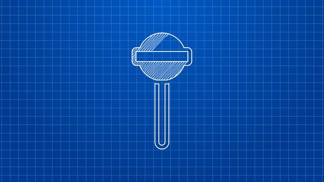 White line Lollipop icon isolated on blue background. Food, delicious symbol. 4K Video motion graphic animation