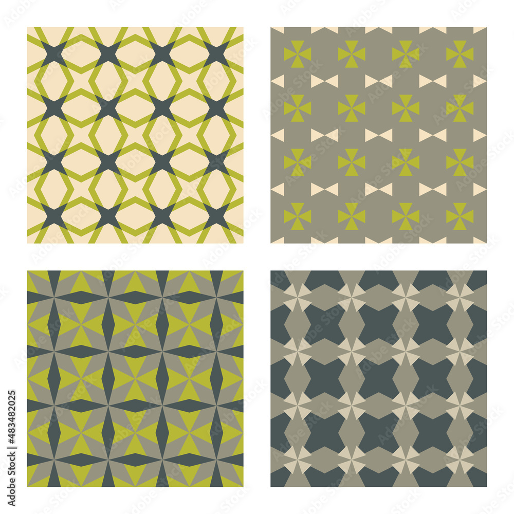 Wall mural set of flat style geometric seamless patterns. vector illustrationset of geometric seamless patterns