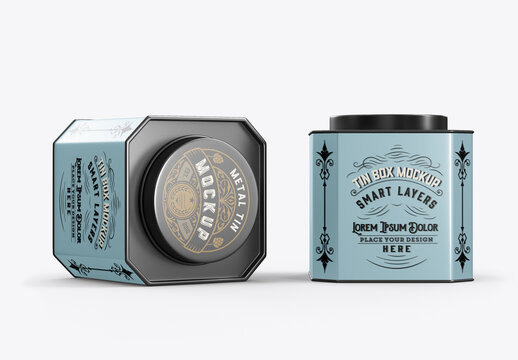 Set Colored Metal Tin Mockup