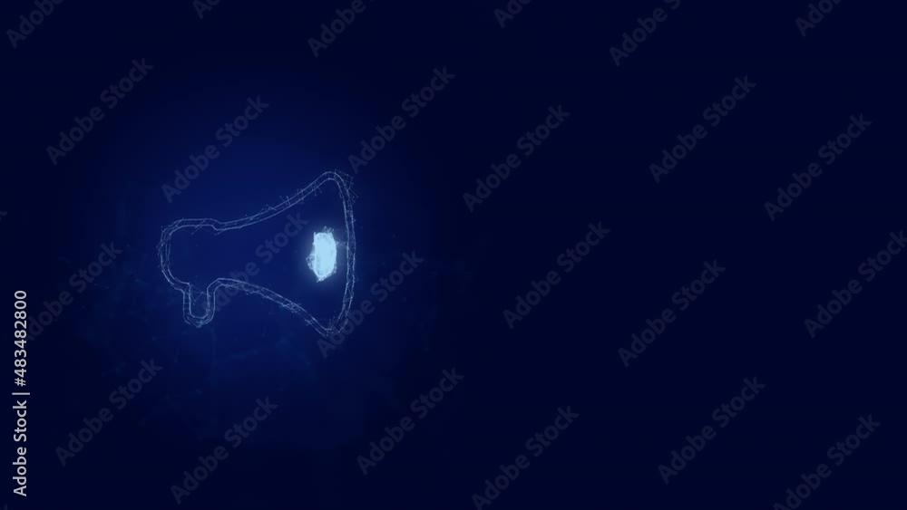 Poster megaphone icon with plexus effect. connected lines with dots. lines plexus