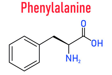 Phenylalanine or L-phenylalanine, Phe, F, amino acid molecule. Skeletal formula.