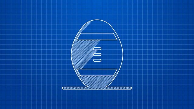 White line American Football ball icon isolated on blue background. Rugby ball icon. Team sport game symbol. 4K Video motion graphic animation