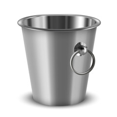 Realistic metallic champagne bucket with ring handle vector stainless pail for alcohol bottle © Vikivector
