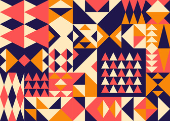 Abstract simple geometric triangles and squares colorful vector Bauhaus style pattern design. 