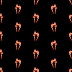Human hand seamless pattern, bright vector illustration on black background.