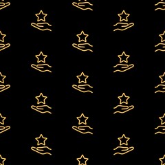 Hand star seamless pattern, bright vector illustration on black background.