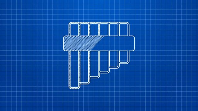 White line Pan flute icon isolated on blue background. Traditional peruvian musical instrument. Folk instrument from Peru, Bolivia and Mexico. 4K Video motion graphic animation