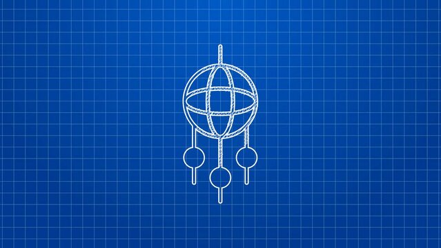 White line Dream catcher with feathers icon isolated on blue background. 4K Video motion graphic animation