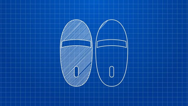 White line Slippers icon isolated on blue background. Flip flops sign. 4K Video motion graphic animation