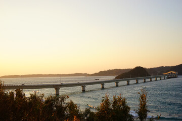日本 山口県 角島大橋 夕日