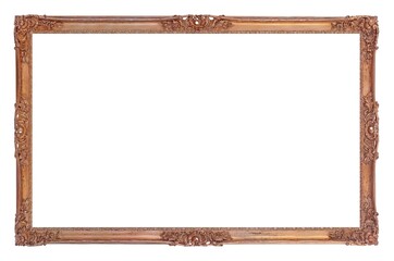 Panoramic golden frame for paintings, mirrors or photo isolated on white background