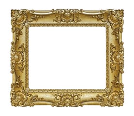 Golden frame for paintings, mirrors or photo isolated on white background