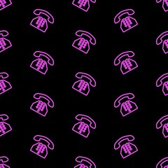 Old phone seamless pattern, bright vector illustration on black background.