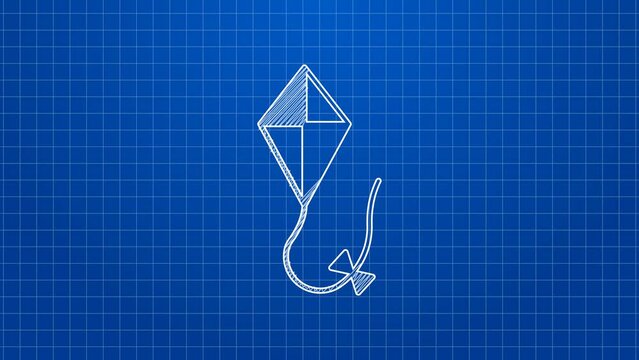 White line Kite icon isolated on blue background. 4K Video motion graphic animation