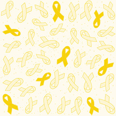 Yellow Cancer Awareness Ribbons Seamless Background. Vector Pattern.