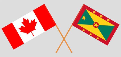 Crossed flags of Canada and Grenada. Official colors. Correct proportion