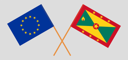 Crossed flags of the European Union and Grenada. Official colors. Correct proportion