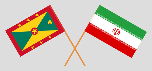 Crossed flags of Grenada and Iran. Official colors. Correct proportion