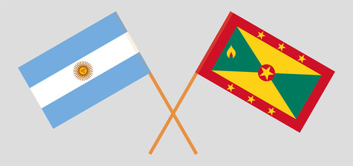 Crossed flags of Argentina and Grenada. Official colors. Correct proportion