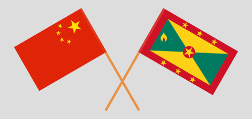 Crossed flags of China and Grenada. Official colors. Correct proportion