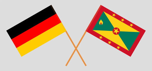 Crossed flags of Germany and Grenada. Official colors. Correct proportion