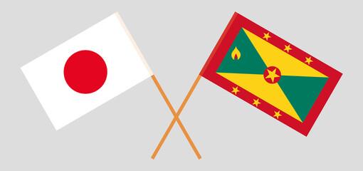 Crossed flags of Japan and Grenada. Official colors. Correct proportion