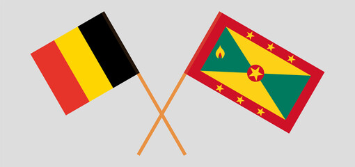 Crossed flags of Belgium and Grenada. Official colors. Correct proportion