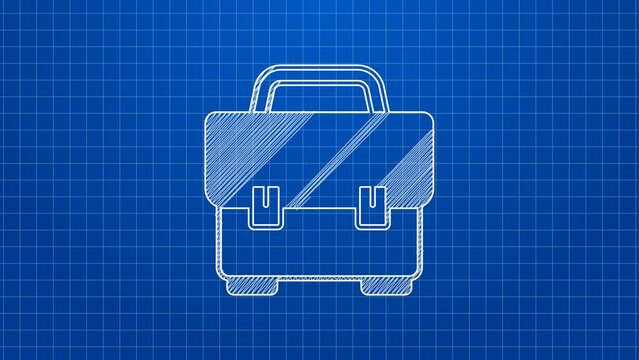 White line Toolbox icon isolated on blue background. Tool box sign. 4K Video motion graphic animation