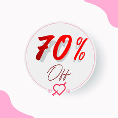70 % Off Circular Illustrated Price Tag with decorative cupid heart and arrow, hearts and types in red and romantic style
