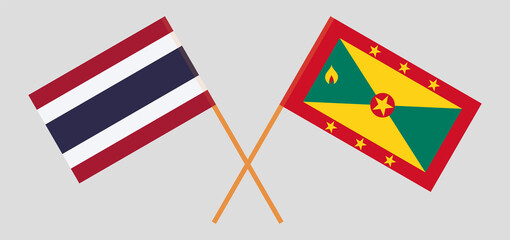 Crossed flags of Thailand and Grenada. Official colors. Correct proportion