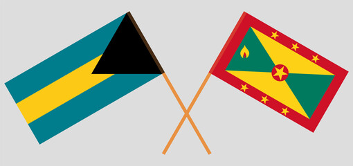 Crossed flags of the Bahamas and Grenada. Official colors. Correct proportion