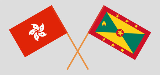 Crossed flags of Hong Kong and Grenada. Official colors. Correct proportion