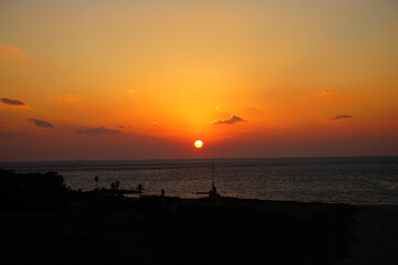 日本 山口県 角島大橋 夕日