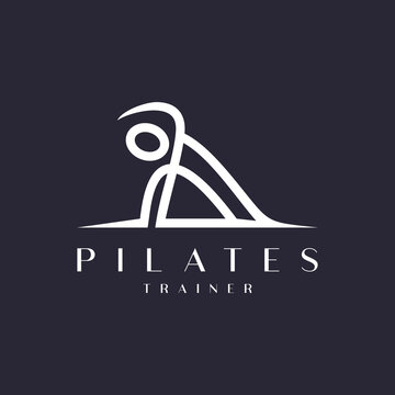 Sitting pilates line outline icon silhouette logo design Premium