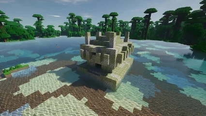 Gordijnen Jungle& 39 s kasteel aan het meer. Minecraft © Oleksandr