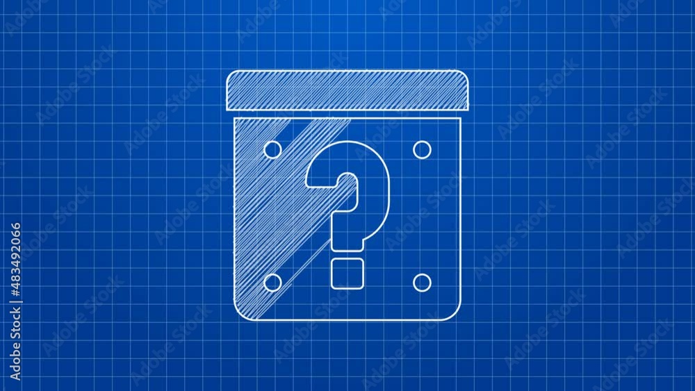 Poster white line mystery box or random loot box for games icon isolated on blue background. question mark.